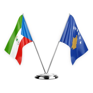 Two table flags isolated on white background 3d illustration, equatorial guinea and kosovo