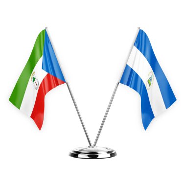Two table flags isolated on white background 3d illustration, equatorial guinea and nicaragua