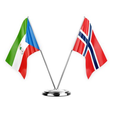 Two table flags isolated on white background 3d illustration, equatorial guinea and norway