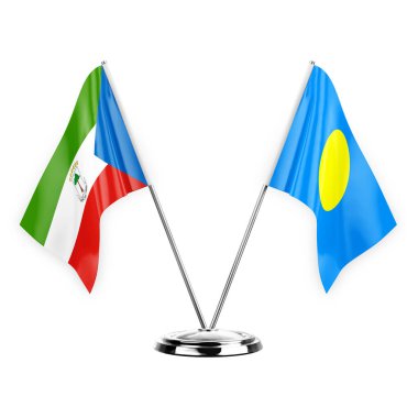 Two table flags isolated on white background 3d illustration, equatorial guinea and palau
