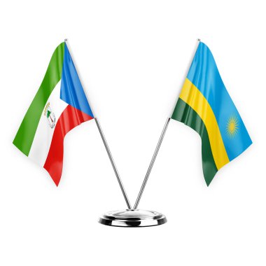 Two table flags isolated on white background 3d illustration, equatorial guinea and rwanda