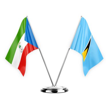 Two table flags isolated on white background 3d illustration, equatorial guinea and saint lucia
