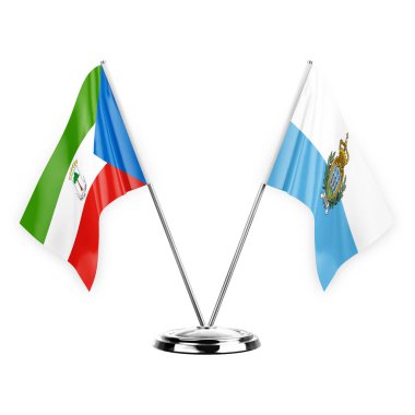 Two table flags isolated on white background 3d illustration, equatorial guinea and san marino