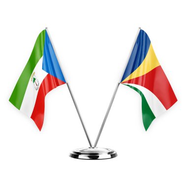 Two table flags isolated on white background 3d illustration, equatorial guinea and seychelles