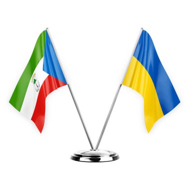 Two table flags isolated on white background 3d illustration, equatorial guinea and ukraine