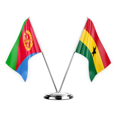 Two table flags isolated on white background 3d illustration, eritrea and ghana