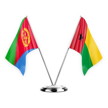 Two table flags isolated on white background 3d illustration, eritrea and guinea-bissau