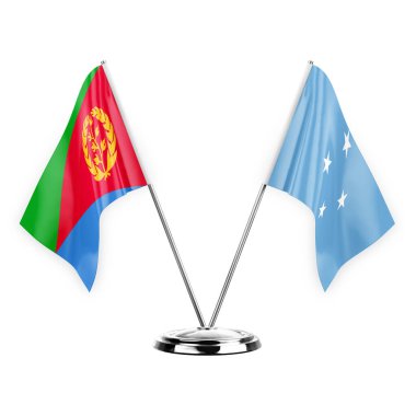 Two table flags isolated on white background 3d illustration, eritrea and micronesia