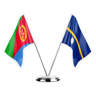 Two table flags isolated on white background 3d illustration, eritrea and nauru
