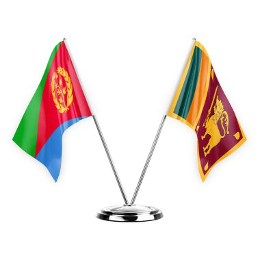 Two table flags isolated on white background 3d illustration, eritrea and sri lanka
