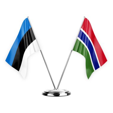 Two table flags isolated on white background 3d illustration, estonia and gambia