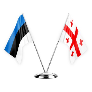 Two table flags isolated on white background 3d illustration, estonia and georgia