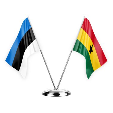 Two table flags isolated on white background 3d illustration, estonia and ghana