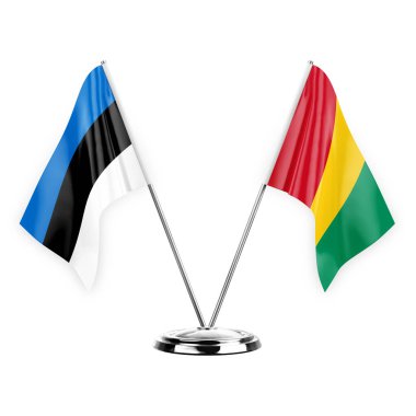 Two table flags isolated on white background 3d illustration, estonia and guinea