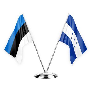 Two table flags isolated on white background 3d illustration, estonia and honduras