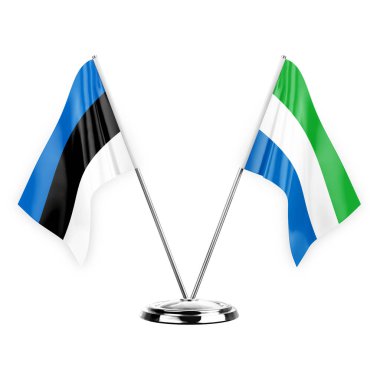 Two table flags isolated on white background 3d illustration, estonia and sierra leone