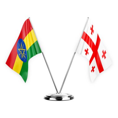 Two table flags isolated on white background 3d illustration, ethiopia and georgia
