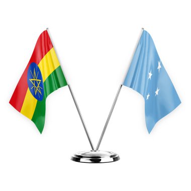 Two table flags isolated on white background 3d illustration, ethiopia and micronesia