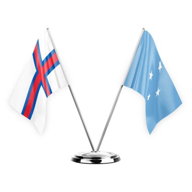 Two table flags isolated on white background 3d illustration, faroe islands and micronesia