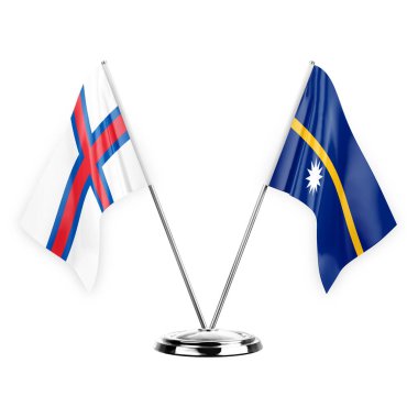 Two table flags isolated on white background 3d illustration, faroe islands and nauru