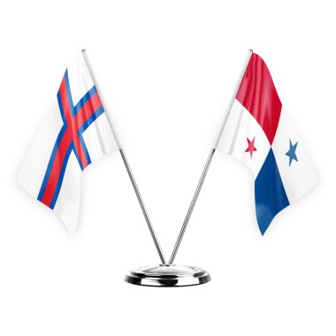 Two table flags isolated on white background 3d illustration, faroe islands and panama