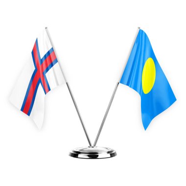 Two table flags isolated on white background 3d illustration, faroe islands and palau