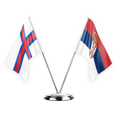 Two table flags isolated on white background 3d illustration, faroe islands and serbia