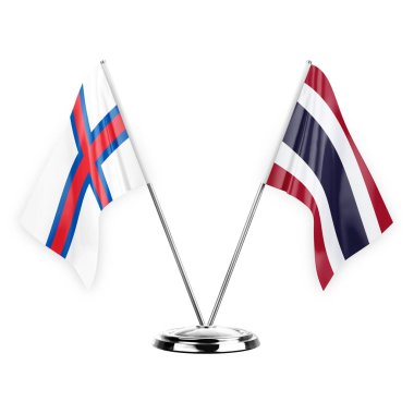 Two table flags isolated on white background 3d illustration, faroe islands and thailand