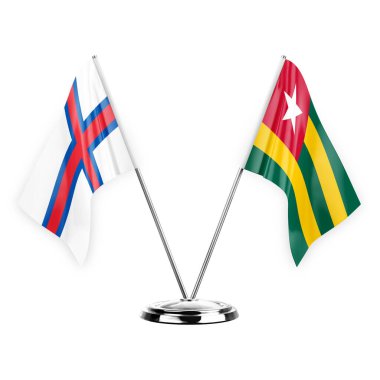 Two table flags isolated on white background 3d illustration, faroe islands and togo