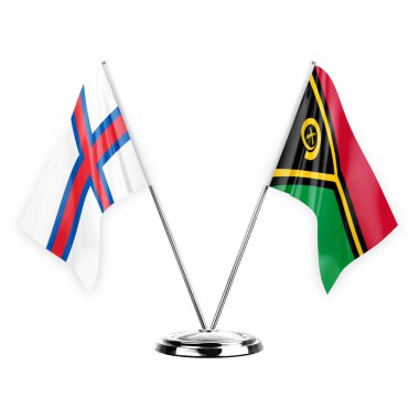 Two table flags isolated on white background 3d illustration, faroe islands and vanuatu