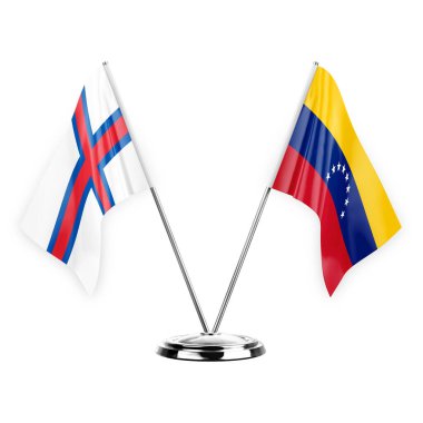 Two table flags isolated on white background 3d illustration, faroe islands and venezuela