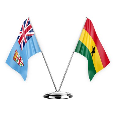 Two table flags isolated on white background 3d illustration, fiji and ghana