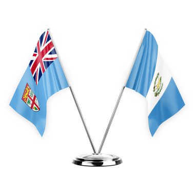 Two table flags isolated on white background 3d illustration, fiji and guatemala