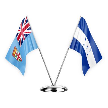 Two table flags isolated on white background 3d illustration, fiji and honduras