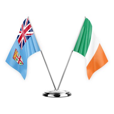 Two table flags isolated on white background 3d illustration, fiji and ireland