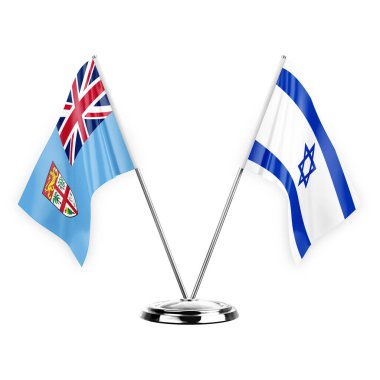 Two table flags isolated on white background 3d illustration, fiji and israel
