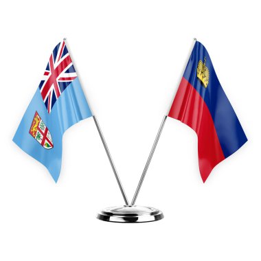 Two table flags isolated on white background 3d illustration, fiji and liechtenstein