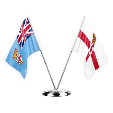 Two table flags isolated on white background 3d illustration, fiji and ireland