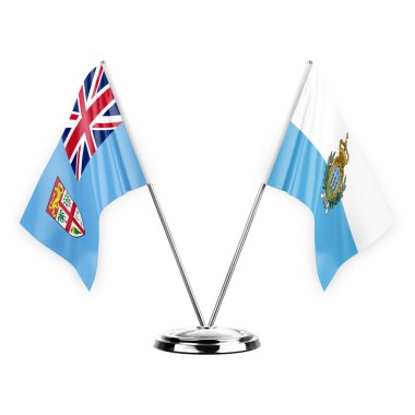 Two table flags isolated on white background 3d illustration, fiji and san marino
