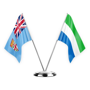 Two table flags isolated on white background 3d illustration, fiji and sierra leone