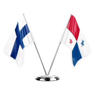 Two table flags isolated on white background 3d illustration, finland and panama