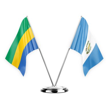 Two table flags isolated on white background 3d illustration, gabon and guatemala