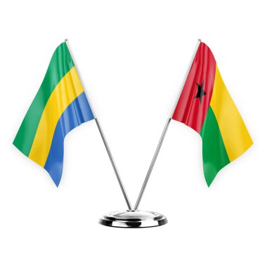 Two table flags isolated on white background 3d illustration, gabon and guinea-bissau