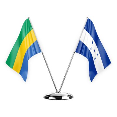Two table flags isolated on white background 3d illustration, gabon and honduras