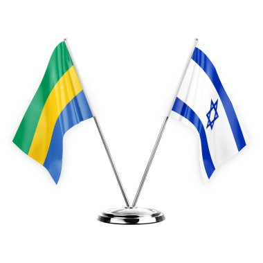 Two table flags isolated on white background 3d illustration, gabon and israel