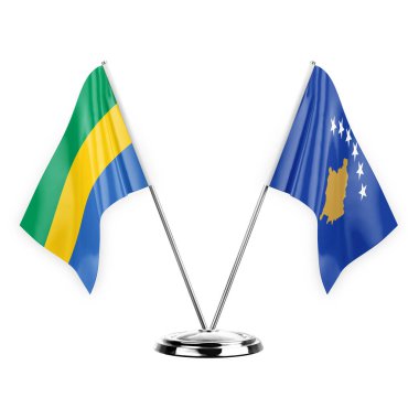 Two table flags isolated on white background 3d illustration, gabon and kosovo