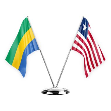 Two table flags isolated on white background 3d illustration, gabon and liberia