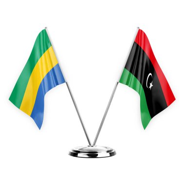 Two table flags isolated on white background 3d illustration, gabon and libya