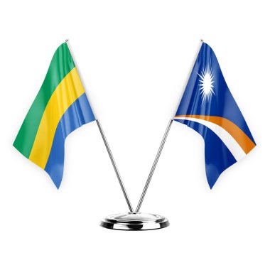 Two table flags isolated on white background 3d illustration, gabon and marshall islands