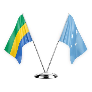 Two table flags isolated on white background 3d illustration, gabon and micronesia